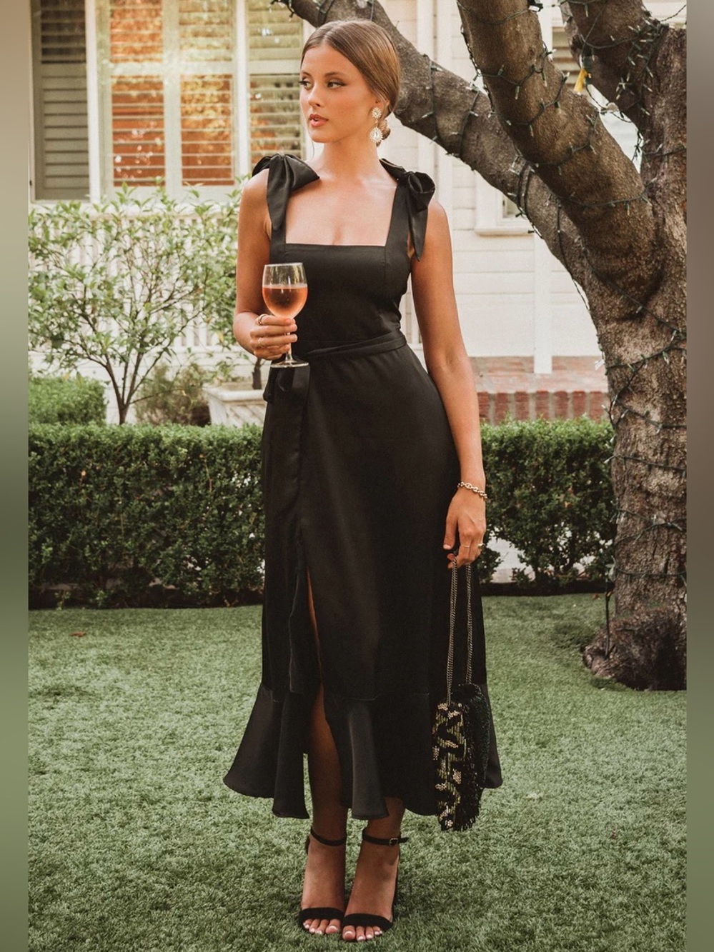 NWT JJ’s House Black Bow Satin Cocktail Maxi Dress | XL